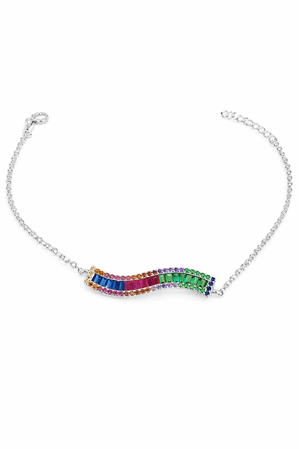 Sterling Silver Curved Rainbow Bracelet