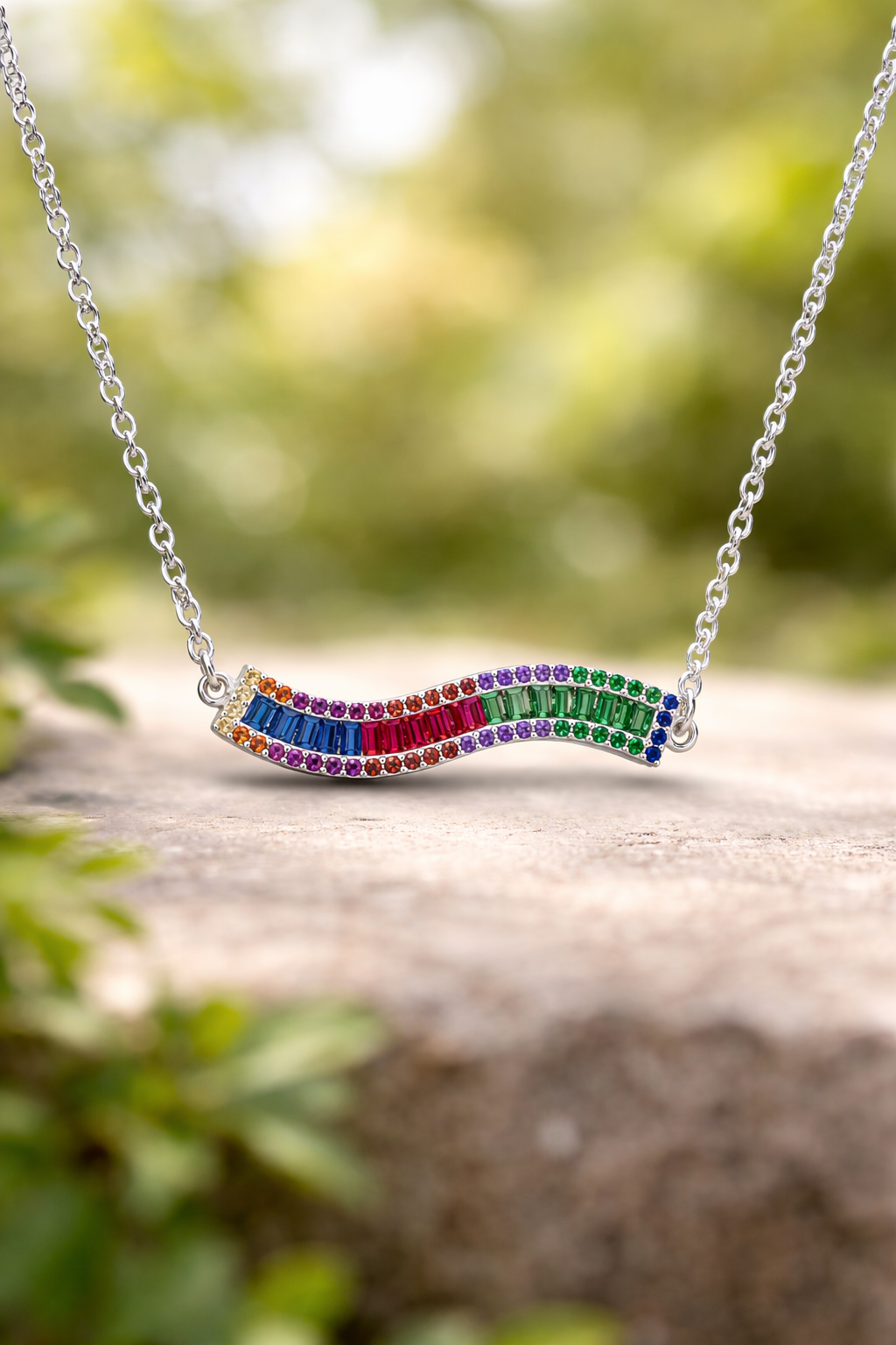 Sterling Silver Curved Rainbow Bracelet