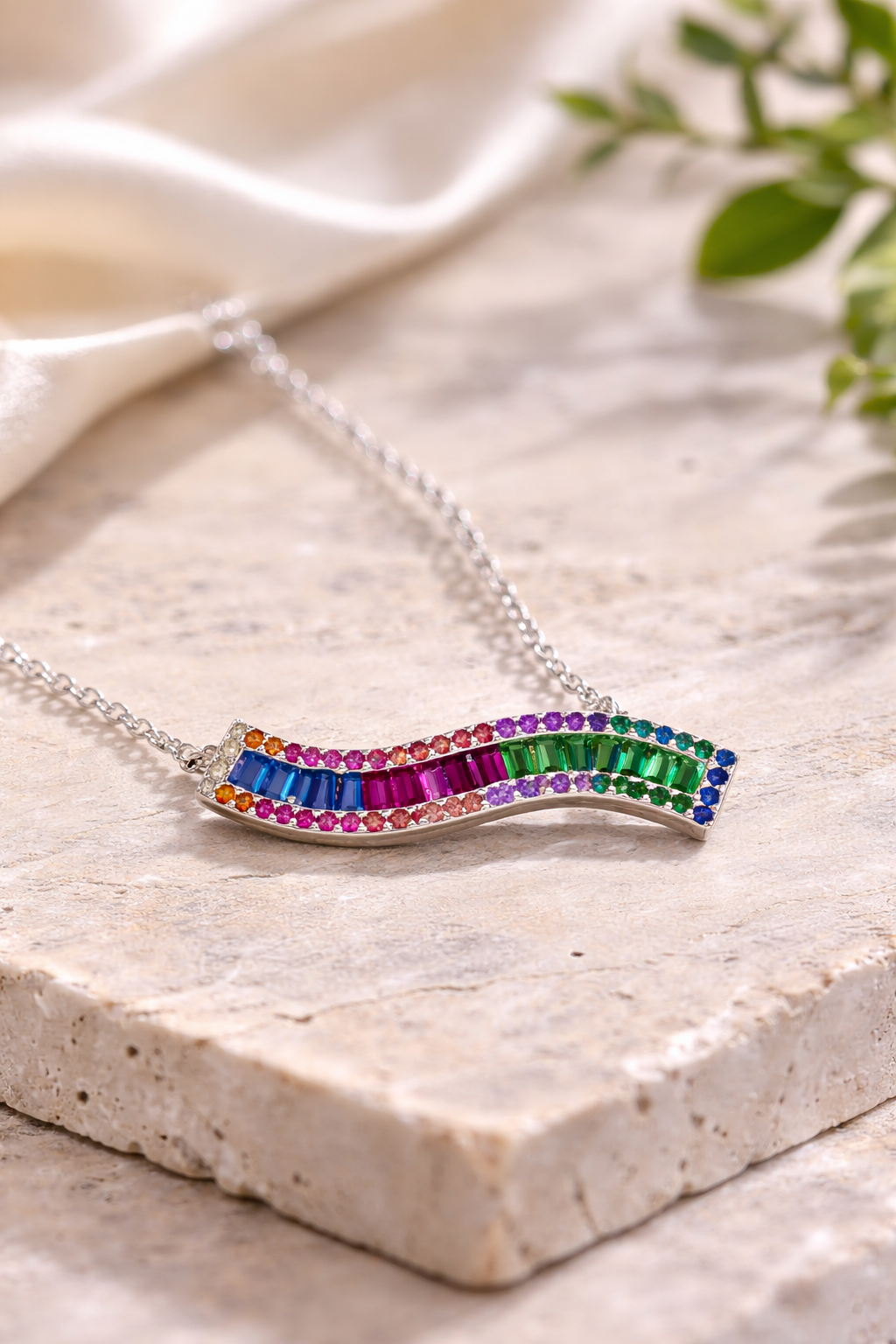 Sterling Silver Curved Rainbow Bracelet
