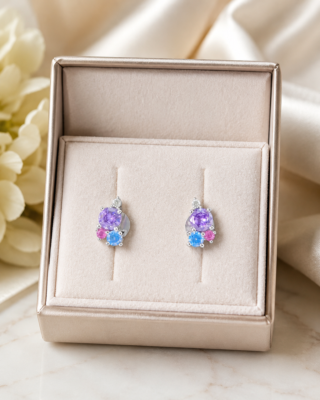 Rainbow Gemstone Stud Earrings