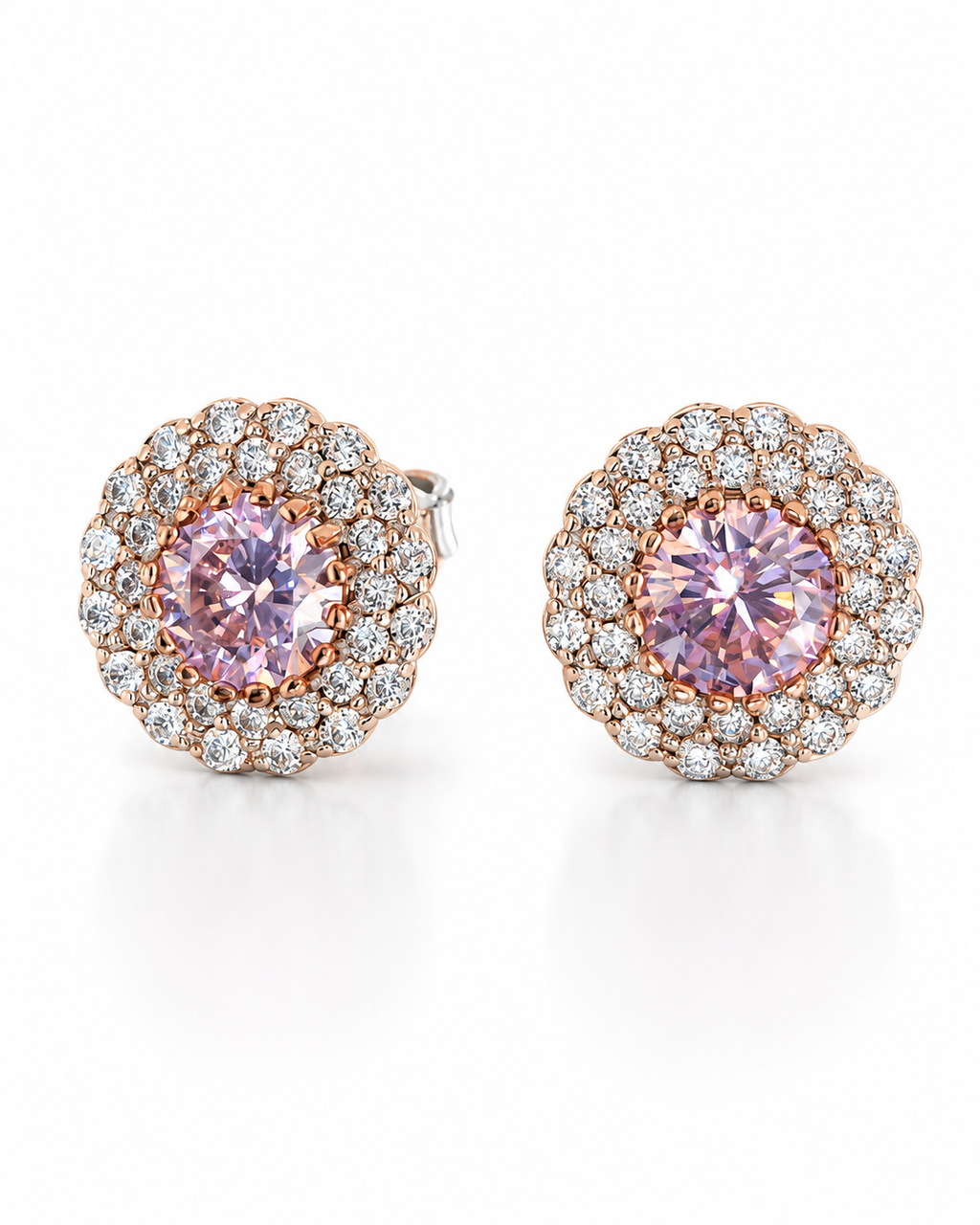 Rose Gold Pink Halo Stud Earrings