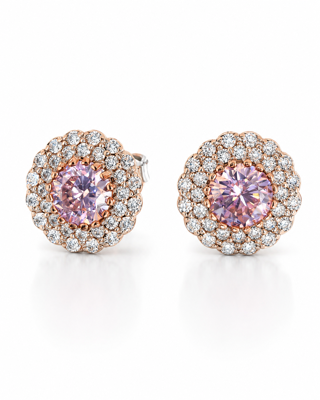 Rose Gold Pink Halo Stud Earrings