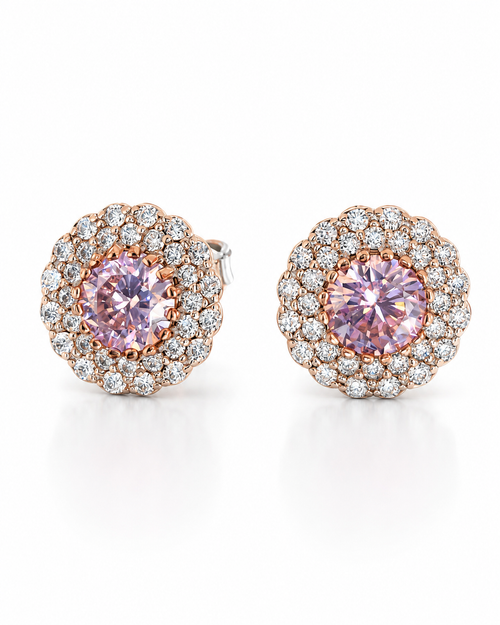 Rose Gold Pink Halo Stud Earrings