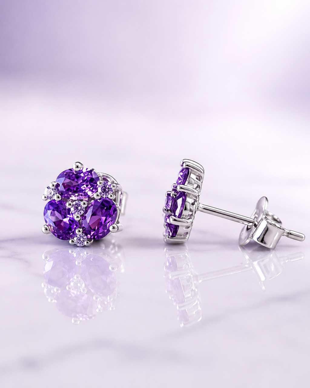 Amethyst Floral Stud Earrings
