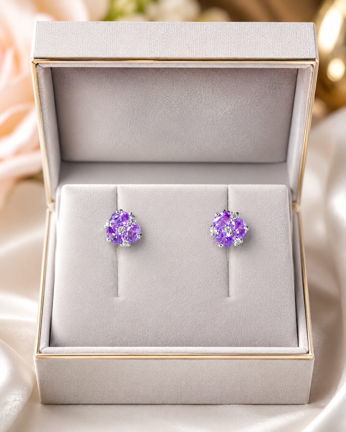 Amethyst Floral Stud Earrings