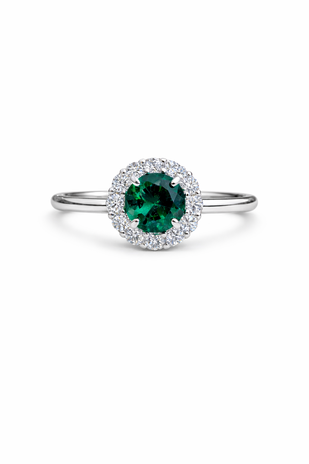 Sterling Silver Emerald Halo Ring