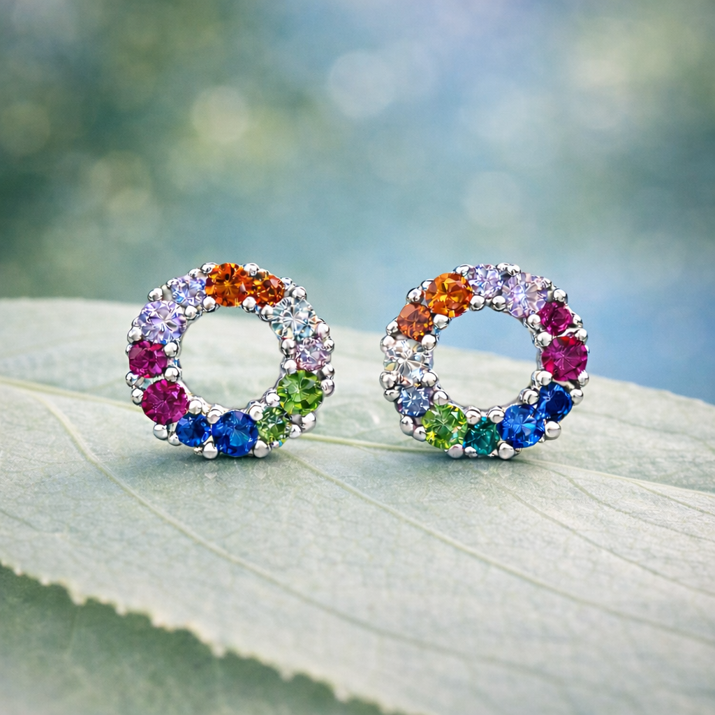 Sterling Silver Rainbow Stud Earrings