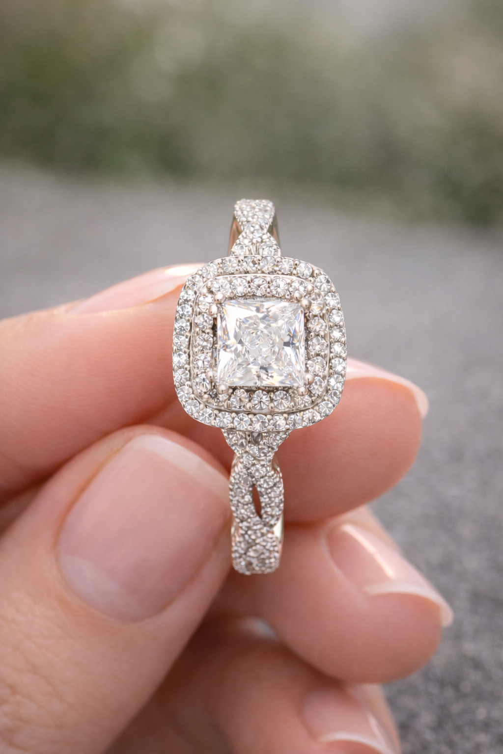 Sterling Silver Halo Engagement Ring