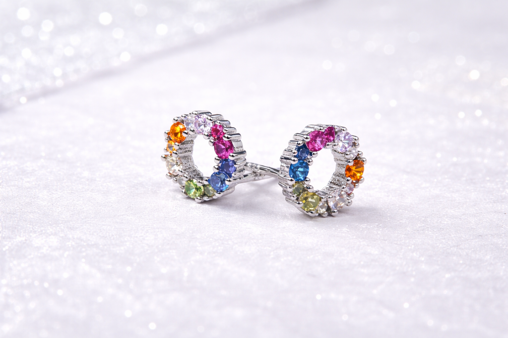 Sterling Silver Rainbow Stud Earrings