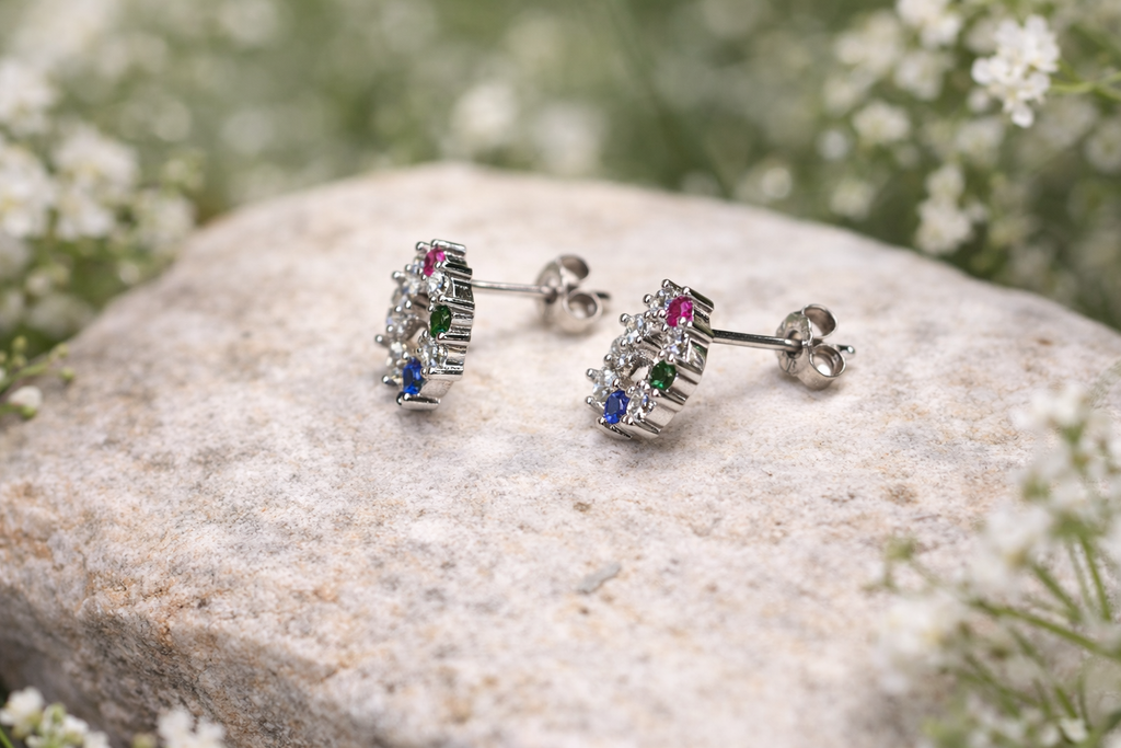 Sterling Silver Leaf Halo Stud Earrings