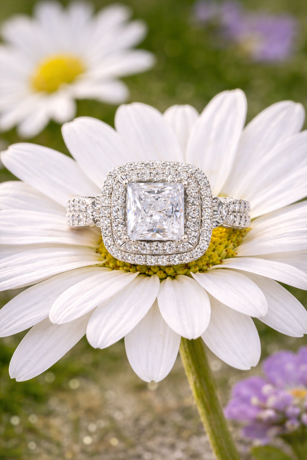 Sterling Silver Halo Engagement Ring