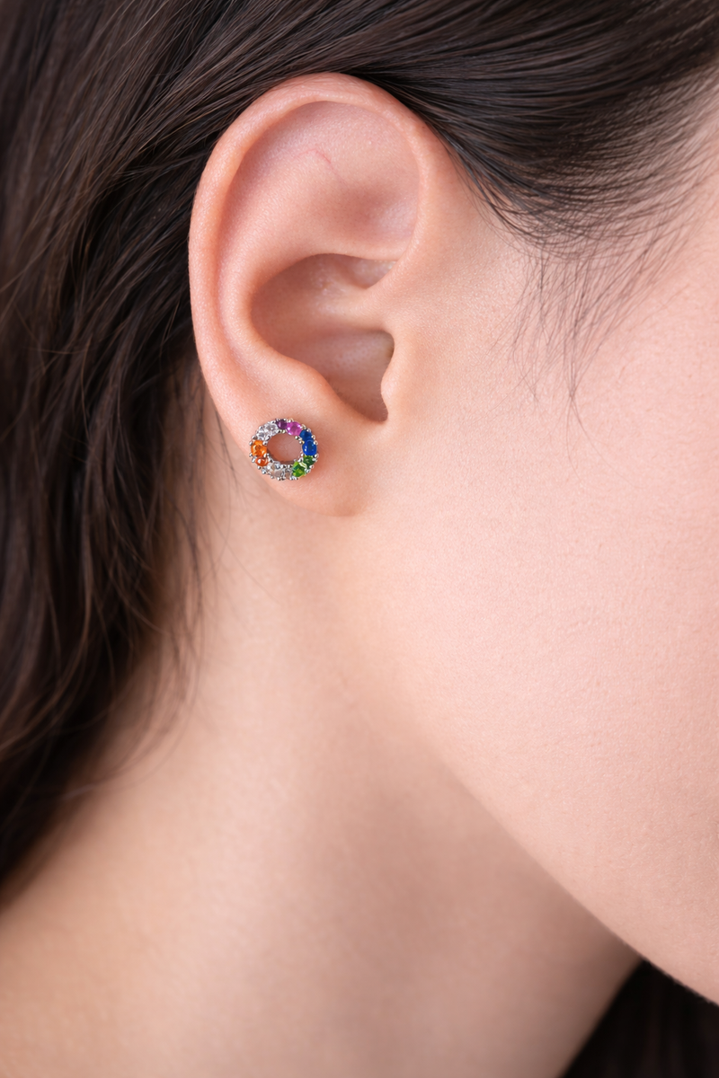 Sterling Silver Rainbow Stud Earrings