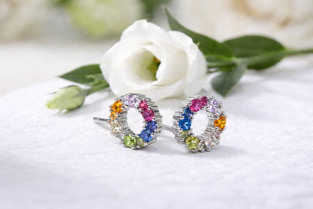 Sterling Silver Rainbow Stud Earrings