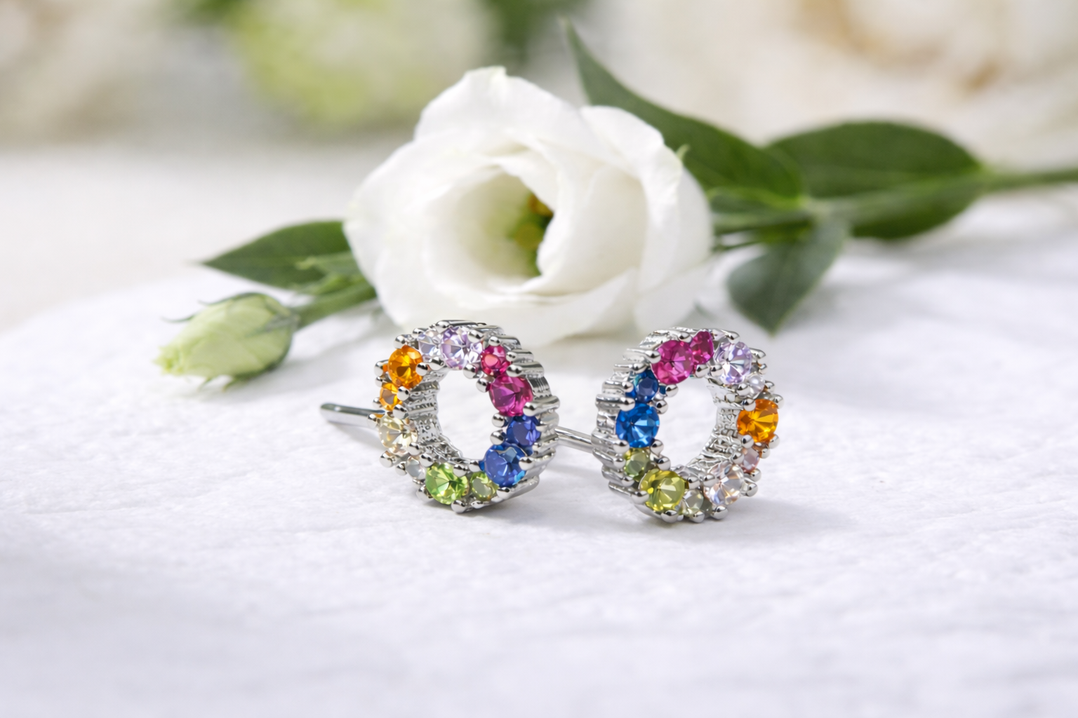 Sterling Silver Rainbow Stud Earrings