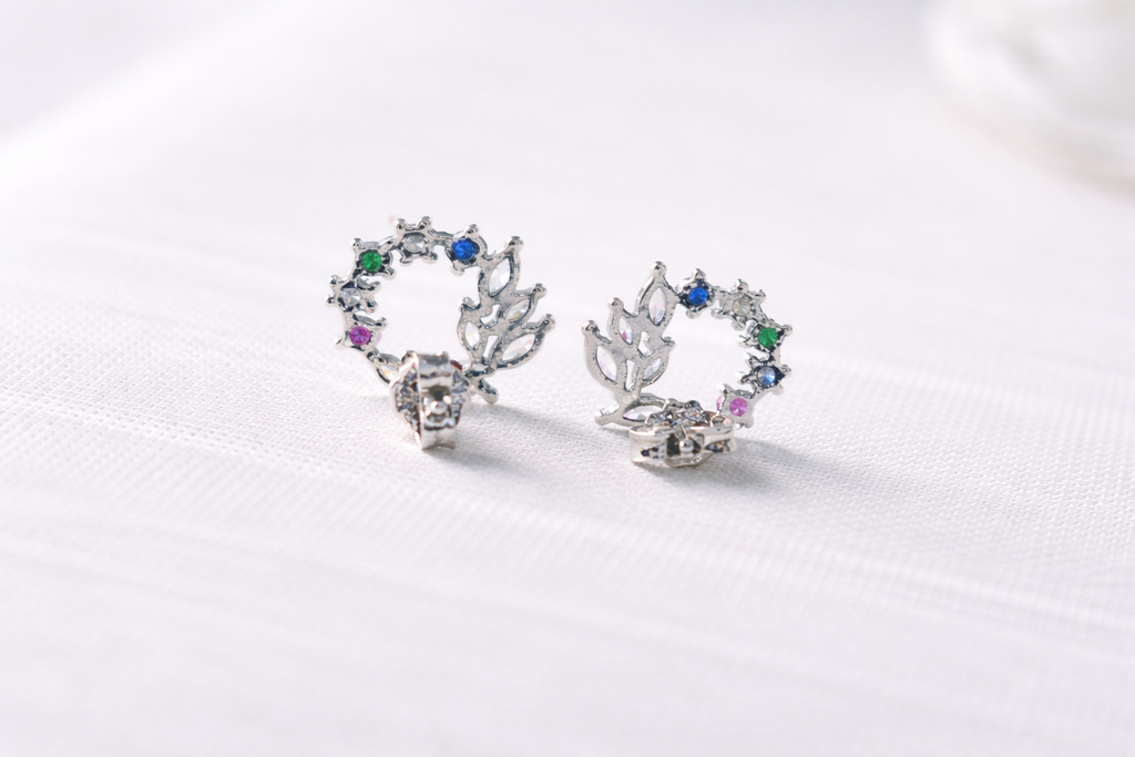 Sterling Silver Leaf Halo Stud Earrings