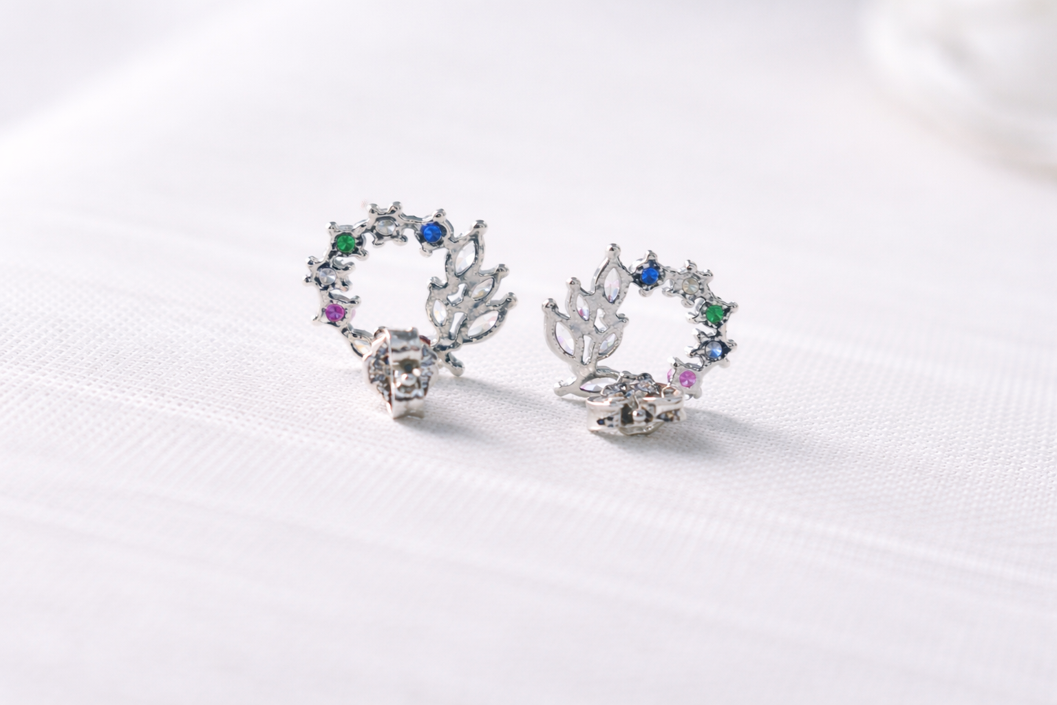 Sterling Silver Leaf Halo Stud Earrings