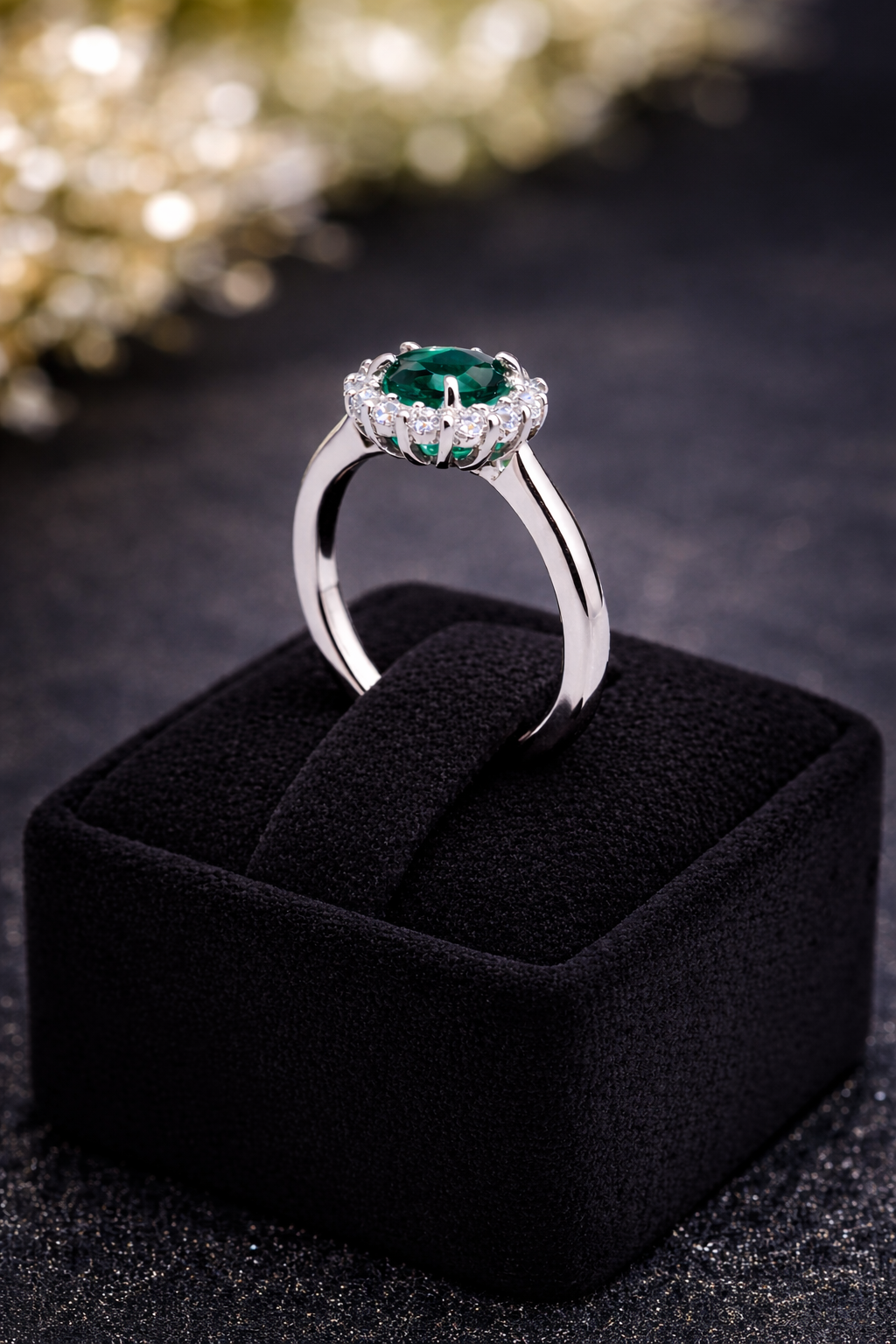 Sterling Silver Emerald Halo Ring