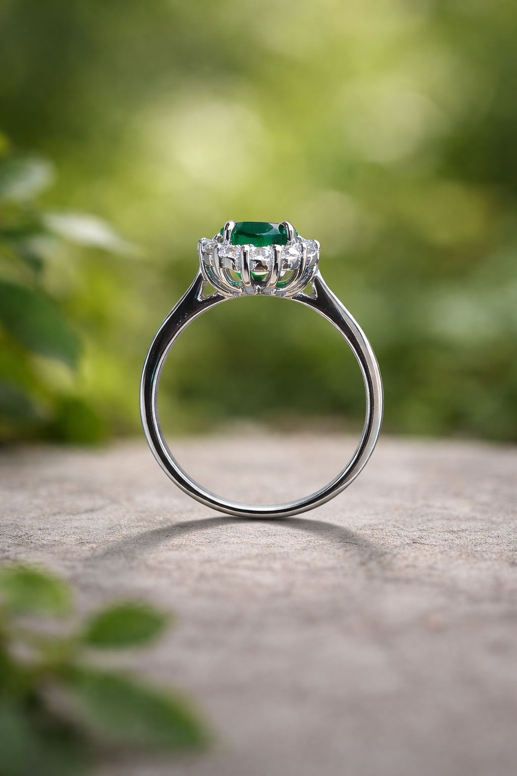 Sterling Silver Emerald Halo Ring
